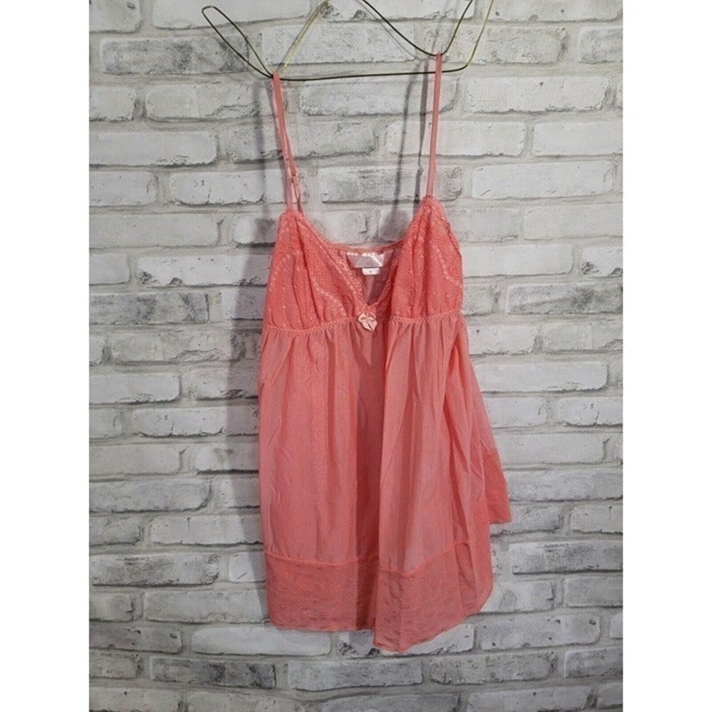 y2k Victoria's Secret Coral Pink Sheer Lace Camisole Coquette Dainty Size Medium